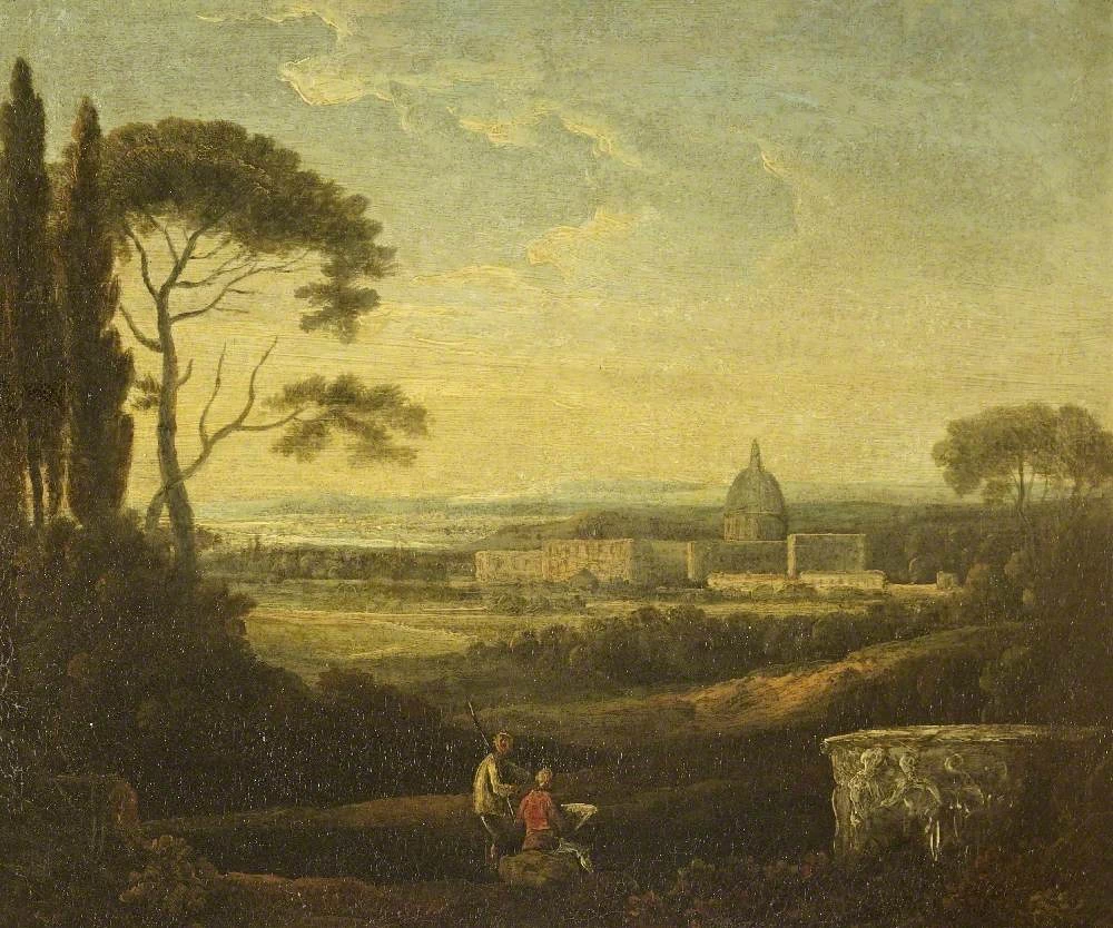 Una veduta in lontananza di San Pietro, Roma - National Library of Wales
